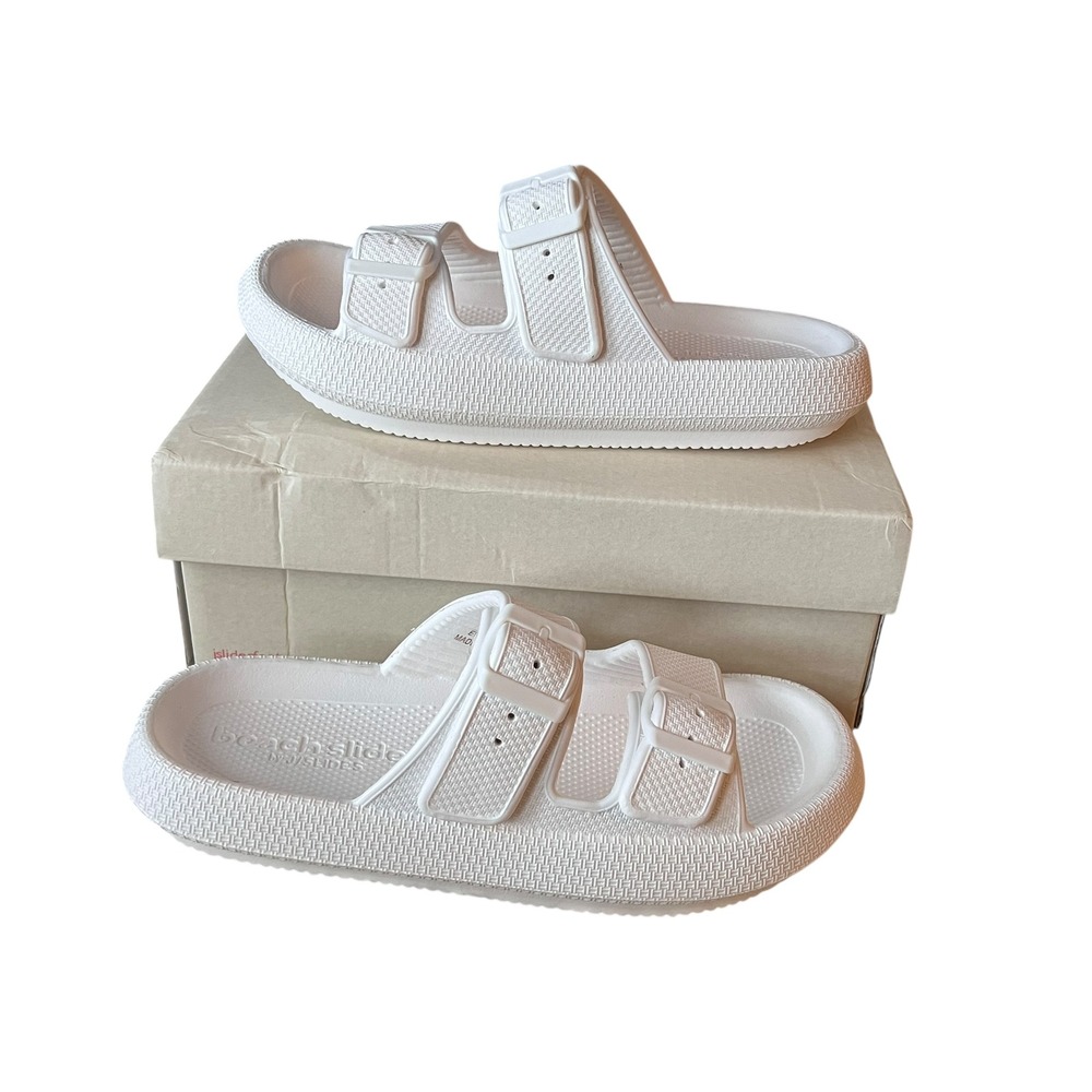 JSlides Beach Slides White EVA Comfort Adjustable Buckle Sliders Sandals Size 9M